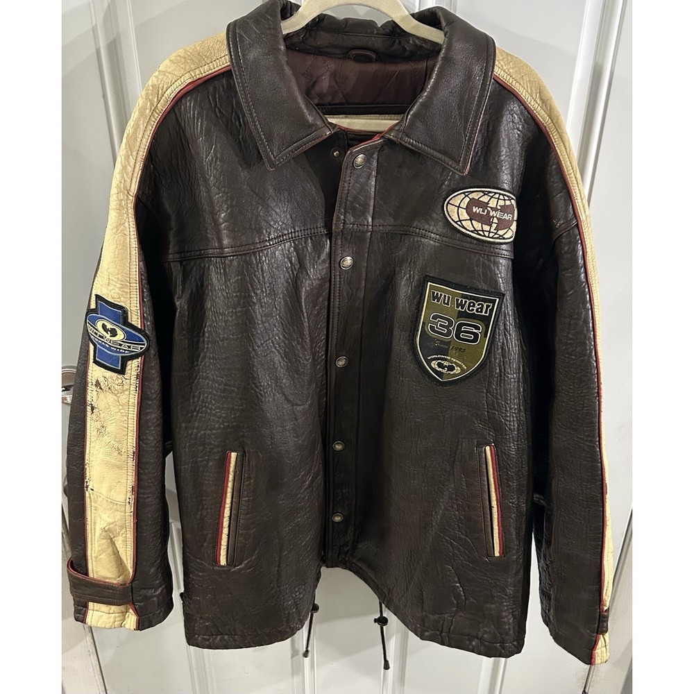 Wu Wear Black Leather Jacket 2Xl 90's Hip Hop Vintage Bomber Jacket Wu Tang Clan